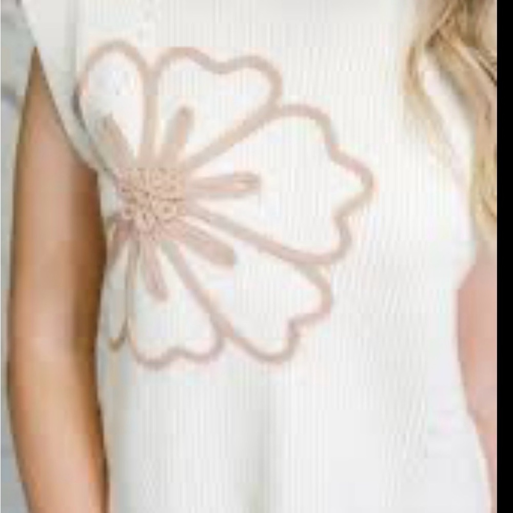 She + Sky Cream Sweater with Pink Floral Design